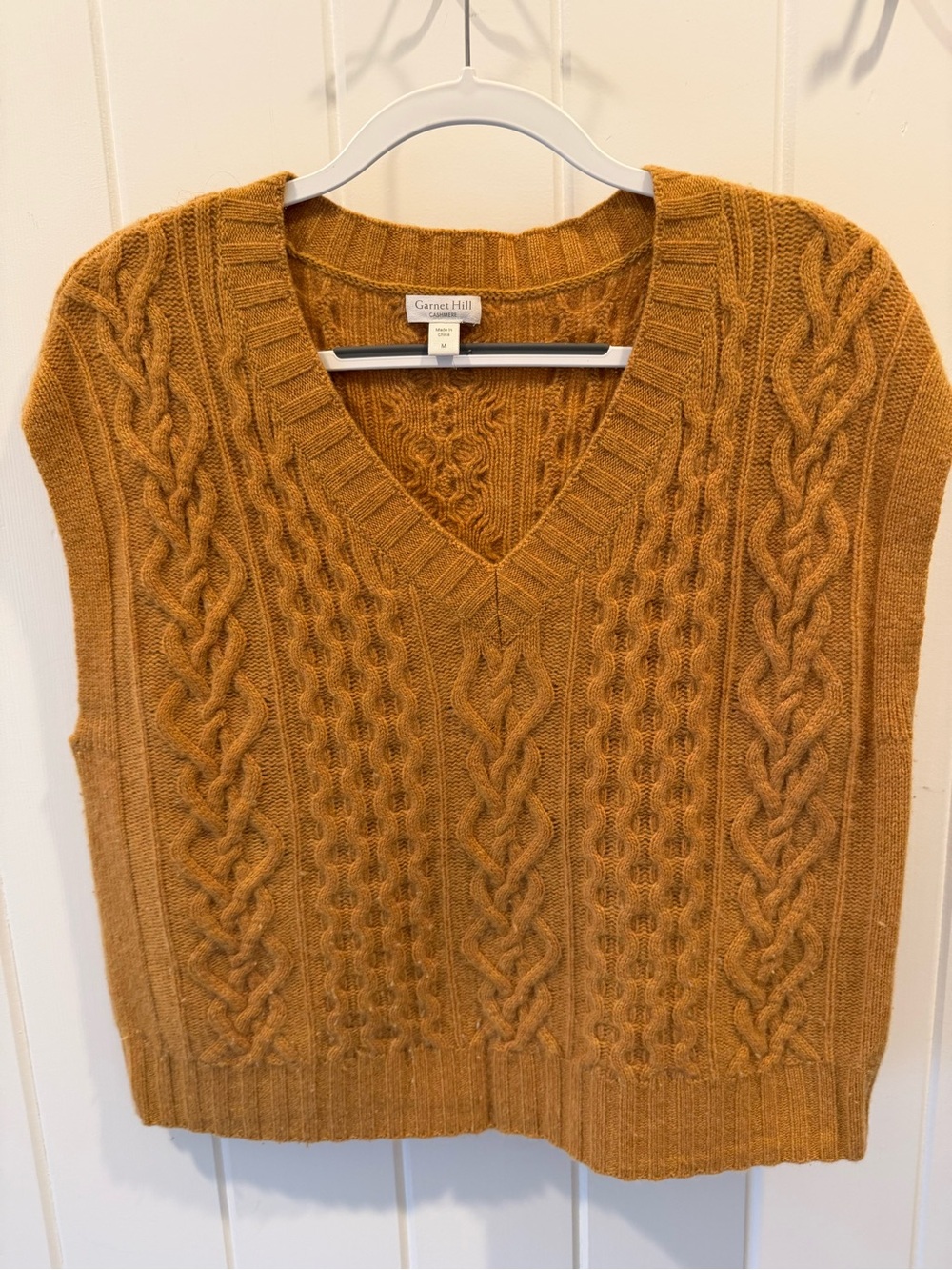 Garnet Hill Cable-Knit V-Neck Sweater Vest — Mustard